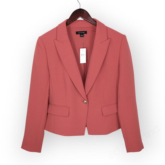 Sz8 NEW AnnTaylor PantSuit Blazer+Pant CrinkleCrepe BurntMauve - Picture 6 of 16